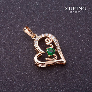 Знижка! Підвіска Xuping Love зелений камінь колір "золото" 27х16мм