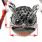 Кільце під Біле Золото Сова в Чорних Стразах, Сталь, Розміри 17, 18, 19. Амулет, Оберег, Талісман, Прикраса, фото 3