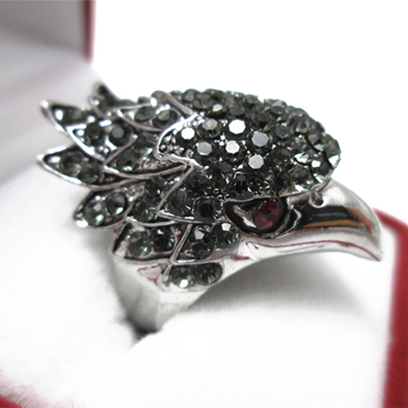 Каблучка під Біле Золото Орел в Чорних Стразах, Сталь, Розміри 17, 18, 19, фото 1