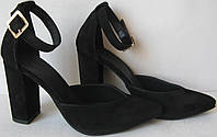 Mante! Красивые женские замшевые черные босоножки туфли каблук 10 см весна лето осень