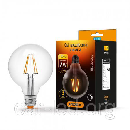 LED лампа VIDEX Filament G95FD 7W E27 4100K 220V диммерная