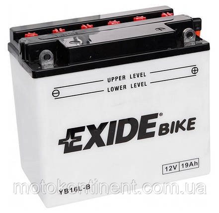 Акумулятор для мотоцикла сухозаряженный EXIDE YB16L-B 19Ah 215A 175X100X155, фото 1