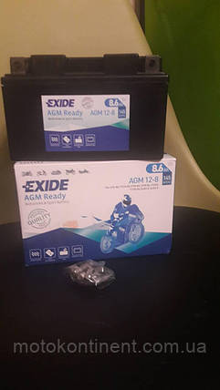 Акумулятор для мотоцикла гелевий EXIDE SLA12-8= AGM12-8 8,6 Ah 150x87x93, фото 1