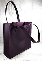 282 Натуральна шкіра фіолетова Сумка-пакет на підкладці, баклажанова Сумка-шопер шкіряна сумка фіолетова, фото 2