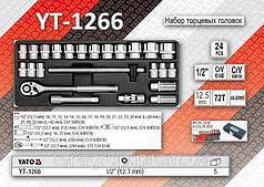 Набір торцевих головок 1/2", 10-32 мм, 24 шт., YATO YT-1266