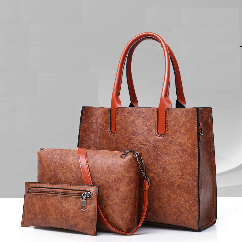 Жіноча сумка з екошкіри набір 3в1 коричневий опт