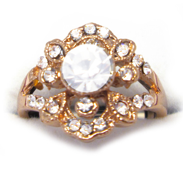 Кільце Жіноче Ажурне під Рожеве Золото 14К з Білими Фіанітами Розміри 17, 18, фото 1