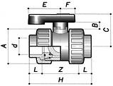 Кульовий кран BVD10 d.32 ПВХ 2 х-ходовий, фото 2