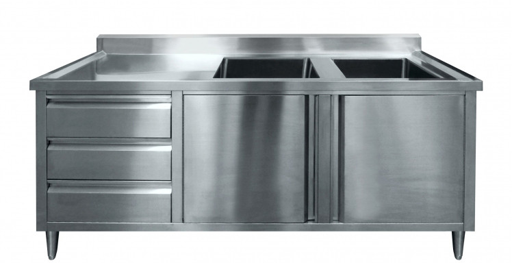 Двухсекционная раковина, мойка, стол рабочий, тумба из нержавеющей ...