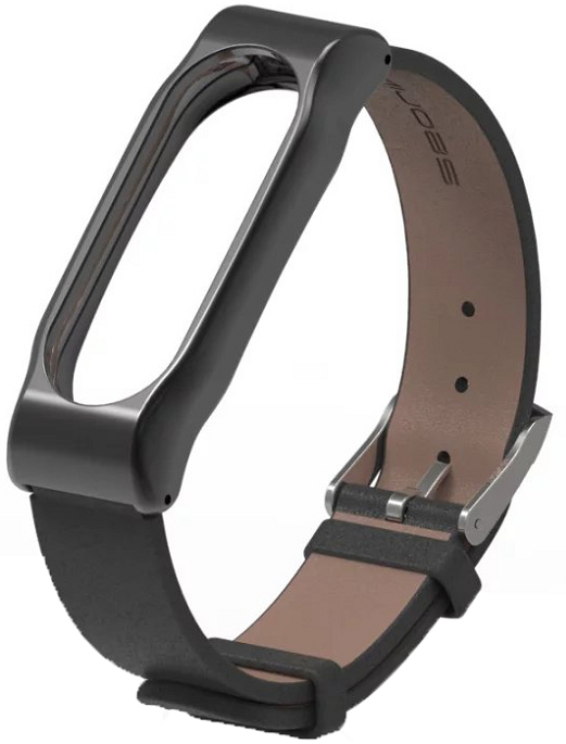 Шкіряний ремінець Xiaomi Mi Band 2 MiJobs браслет натуральна шкіра Чорний 1081P