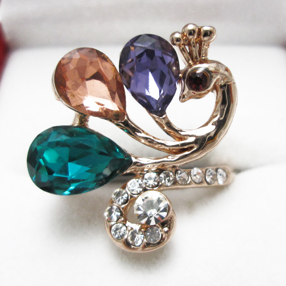 Каблучка Жіноча  Жар Птиця, під Золото 14К з Кольоровими Стразами, Біжутерія, Каблучки,18, фото 1