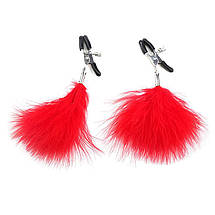 Затискачі бдсм для сосків з пір'їнками пухнасті Feather Nipplettes 2 штуки пух різних кольорів, фото 3