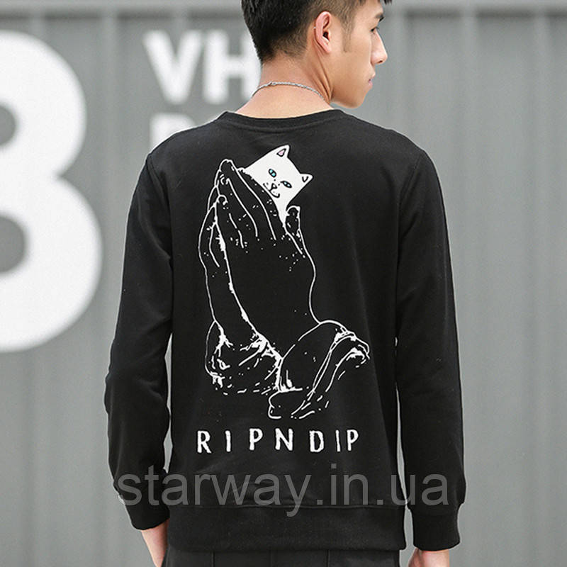 Чорний світшот ripndip cat in hand logo | стильна кофта