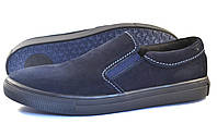 Слипоны мужские повседневные мокасины синие нубук обувь на резинках весенняя Rosso Avangard Navy Blu Slipy