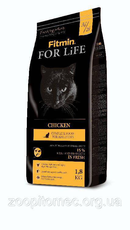 Fitmin cat For Life Chicken Фитмин Корм для дорослих кішок з куркою, 1,8 кг