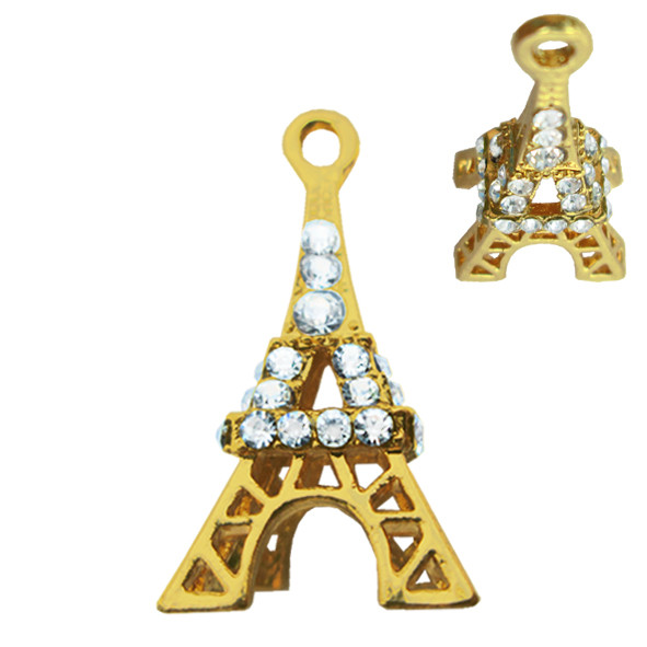 Підвіска Кулон 3D 25 мм, Париж 2 зі Стразами, Метал, Колір Золото, Фурнітура для Прикрас, Рукоділля, фото 1