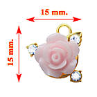 Підвіска Кулон 15 мм Троянда Рожева Метал, Колір Золото, Фурнітура для Біжутерії, Рукоділля, фото 2