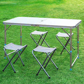 Розкладний столик 120 см для пікніка та 4 стільці, туристичні меблі
