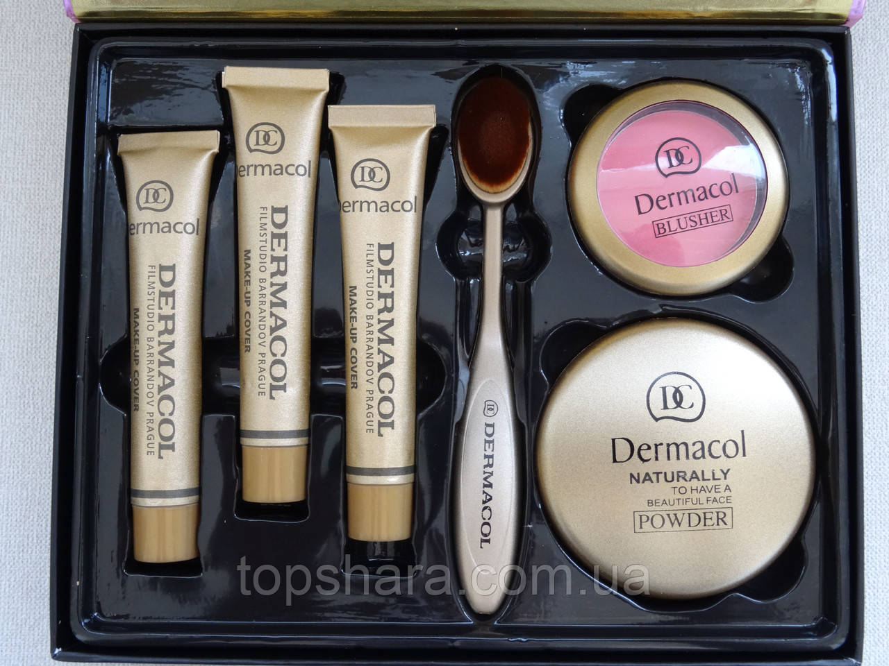 Набір Dermacol 6 in 1 тональний крем, пудра, рум'яна, пензель, фото 1