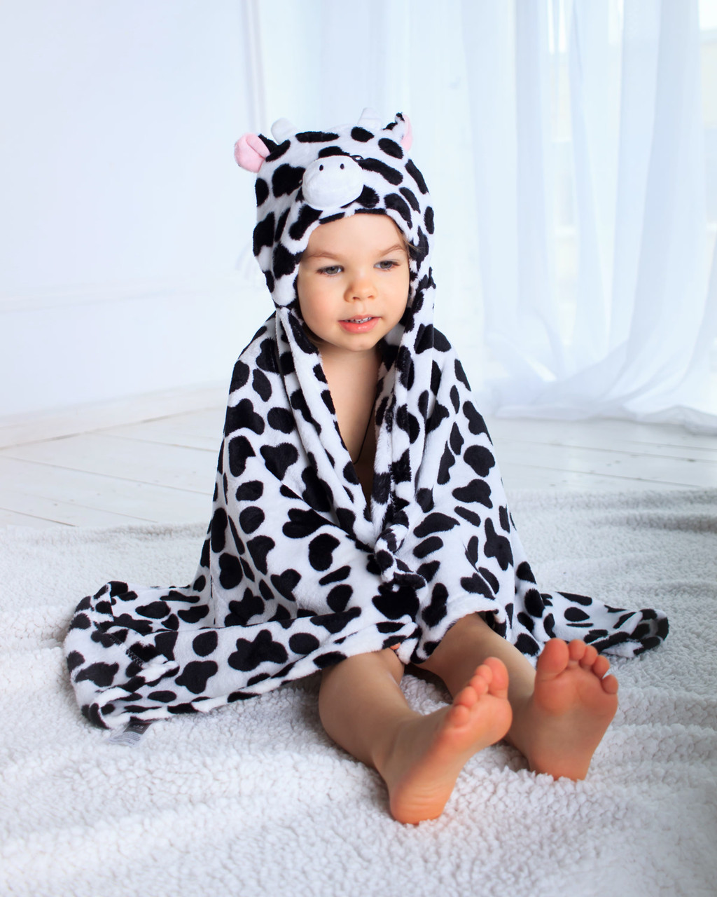 Дитячий рушник з капюшоном Dream Towels Корівка 76х92 Чорно-білий (dm-1018)