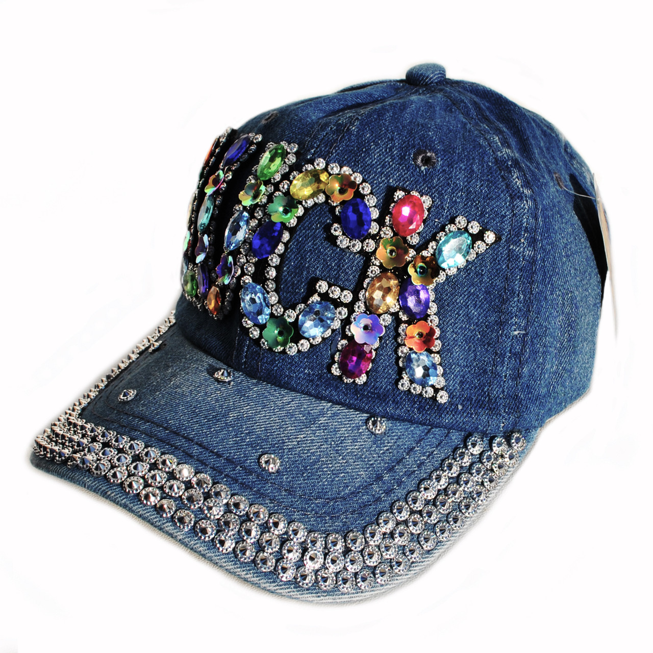 Модна джинсова кепка зі стразами "Luck"., фото 1