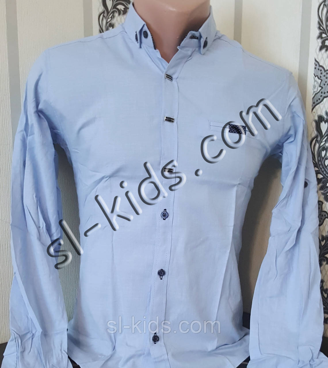 Стильна стрейчева сорочка для хлопчика 11-15 років (розн) (блакитна) (пр. Туреччина)