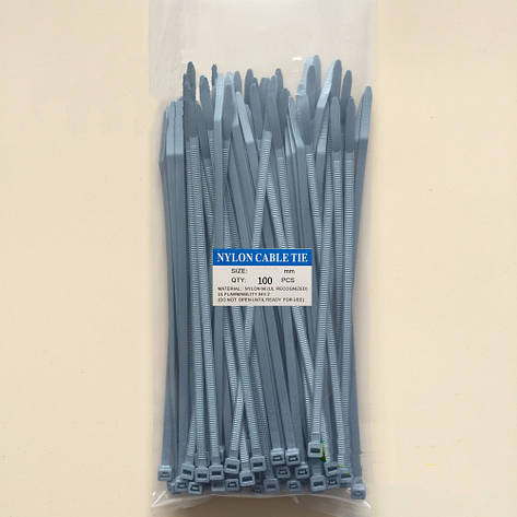 Кабельна стяжка 4*200 (3,6*200) нейлонова сірого кольору 100шт., фото 1