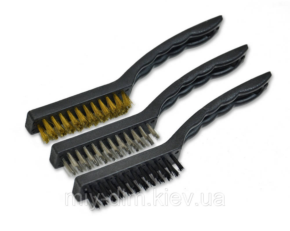 Набір щіток, 3 шт. (латунна, сталева, нейлон) 17см (18-350)