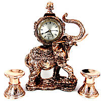 Каминные часы Слон и 2 подсвечника для широкой свечи