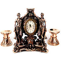 Каминные часы Фемида и 2 подсвечника для широкой свечи