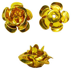 Набір 20 штук Паєтки 15 мм Троянди Об'ємні Золотисті, Фурнітура для Біжутерії