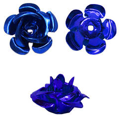 Набір 20 штук Паєтки 15 мм Троянди Об'ємні Сині для Рукоділля, Фурнітура Біжутерія
