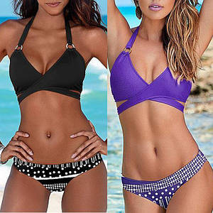 Купальник жіночий роздільний у спортивному стилі чорний чорний чорний