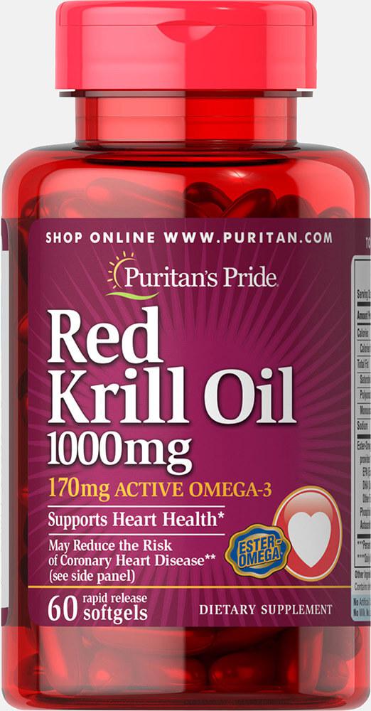 Масло кріля Омега-3, Red Krill Oil 1000 mg, Puritan's Pride, 60 капсул