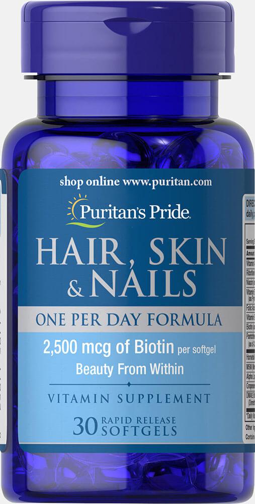 Шкіра, Волосся, Нігті Одна таблетка в День, Hair Skin Nails, Puritan's Pride, 30 капсул