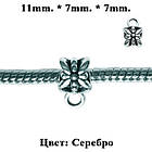 Бейл Квітка Метал, Набір 10 шт, Колір: Срібло, Розмір 11х7х7 мм, Отвір 5 мм Вушко 2,5 мм, в стилі Пандора, фото 4