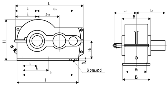 Габаритные и присоединительные размеры редуктора РЦД-250 схема