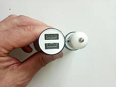Зарядка USB в прикуриватель на два выхода, автомобильная зарядка usb (бело-черная) алюминий пластик, фото 3