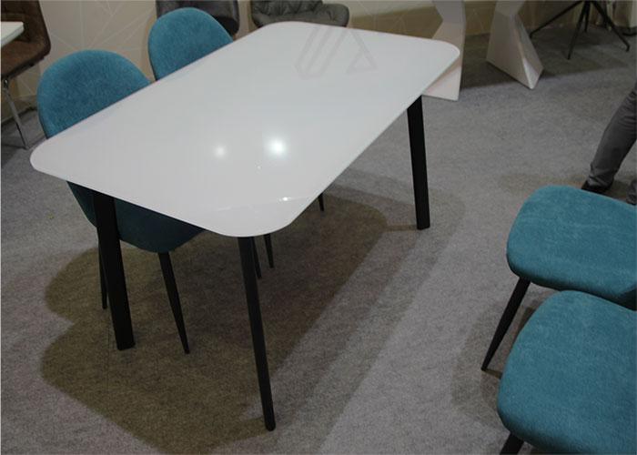 Стол обеденный стеклянный Т-312 с белой столешницей, на черных металлических ногах 130х80х75(H) см - фото 3 - id-p655531201