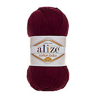 Турецкая пряжа для вязания Alize Cotton Baby Soft (беби котон софт)-полухлопок 57 бордовый