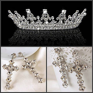 Корона та сережки хрести ДІАНА набір прикраси в стилі Dolce&Gabbana