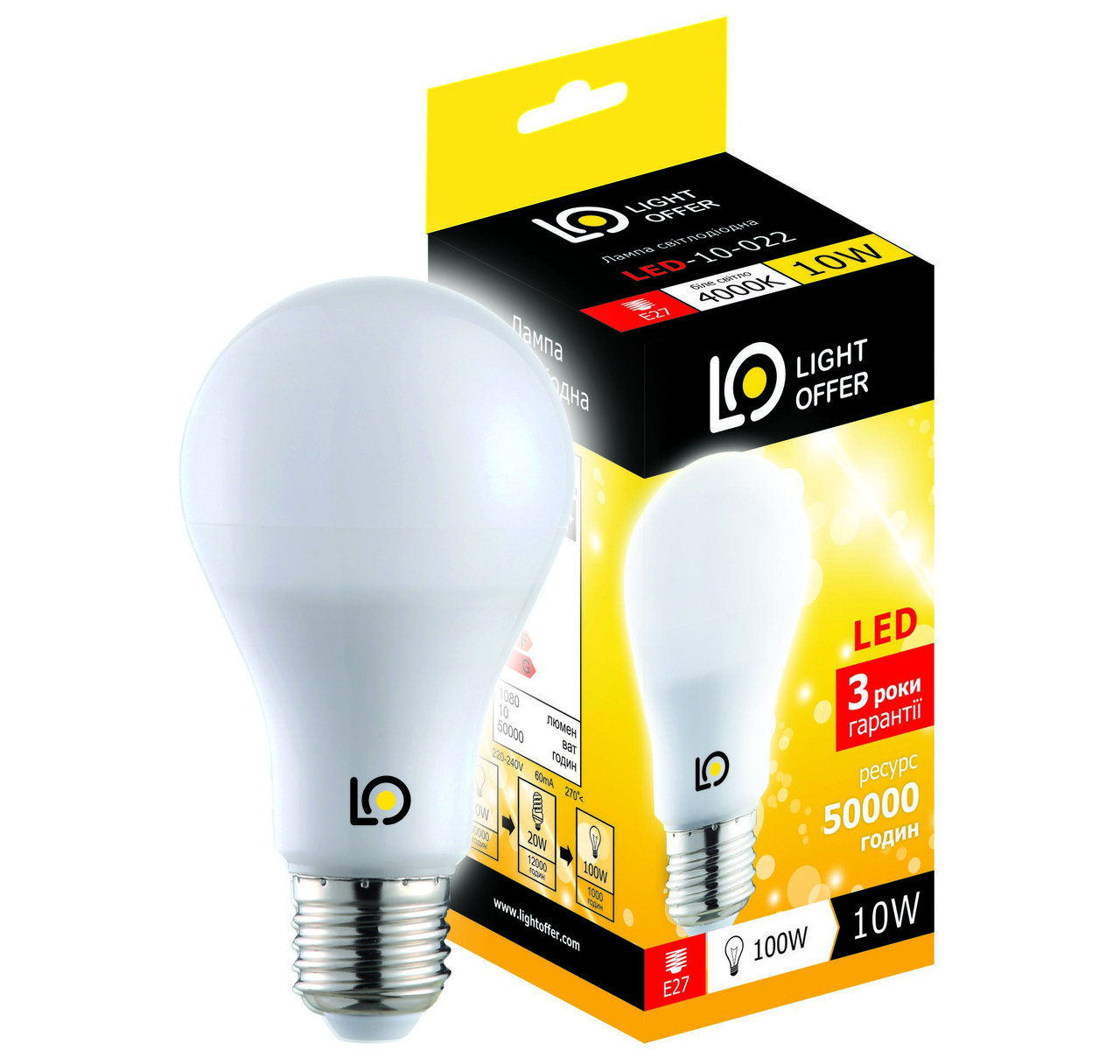 Светодиодная лампа Light Offer LED A60 10W E27 4000K 1080Lm (LЕD - 10 - 022) - фото 1 - id-p90439185