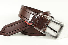 Ремінь шкіряний джинсовий коричневый King Belts 45 мм з декоративною стрічкою