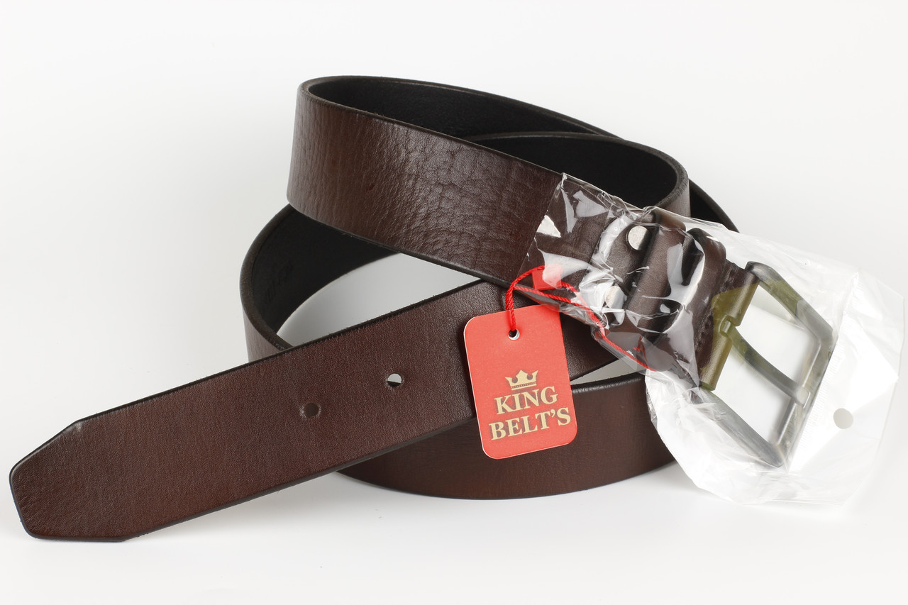 Ремінь шкіряний джинсовий коричневий King Belts 45 мм гладкий