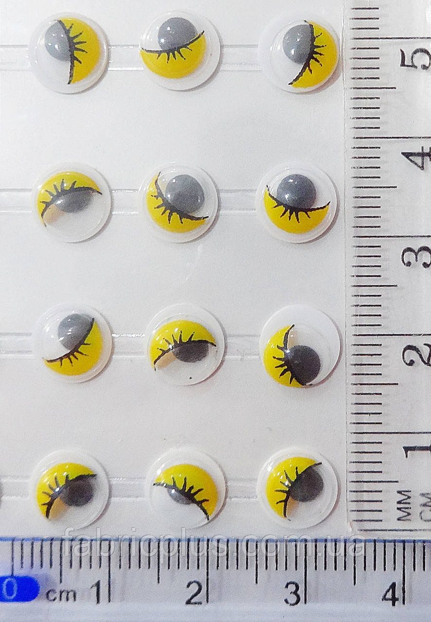 Глазки клеевые с ресничками (8 мм) желтые на стикере - фото 2 - id-p690694544