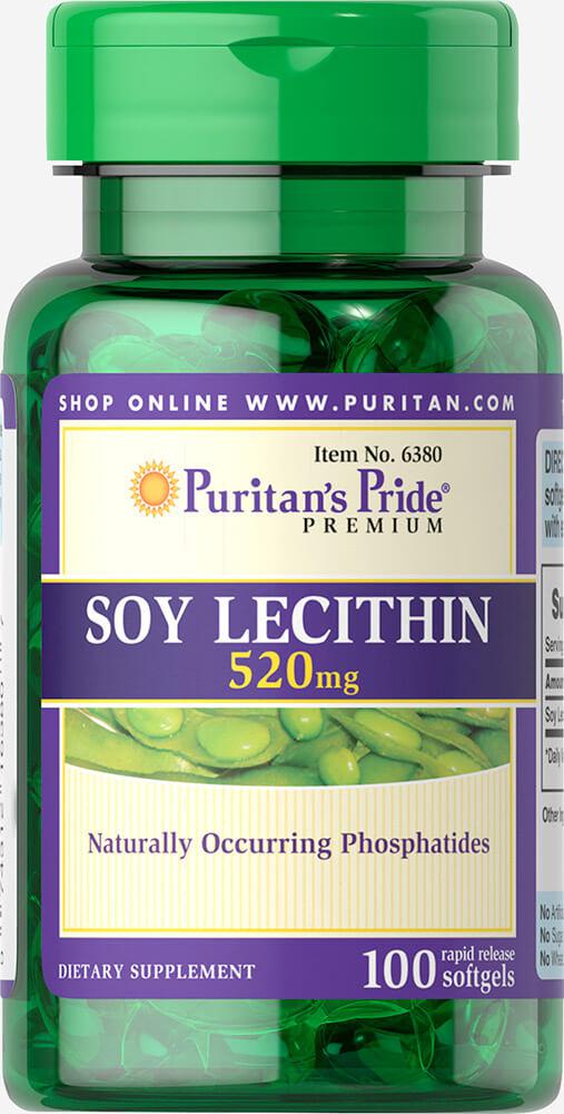 Лецитин соєвий, Soy Lecithin 520 mg, Puritan's Pride, 100 капсул