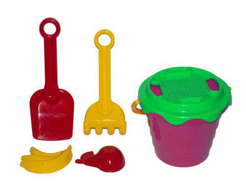 Набір пісочний "А" (відерце, сито, лопатка, грабельки, 2 пасочки), рожевий, фото 1