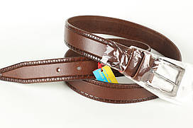 Ремінь шкіряний коричневий брючний King Belts 35 мм з тисненням
