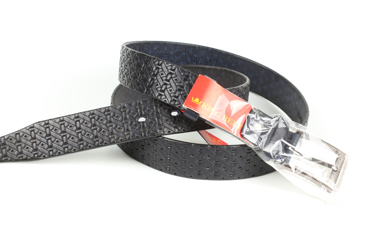 Ремінь шкіряний синій брючний King Belts 35 мм з тисненням