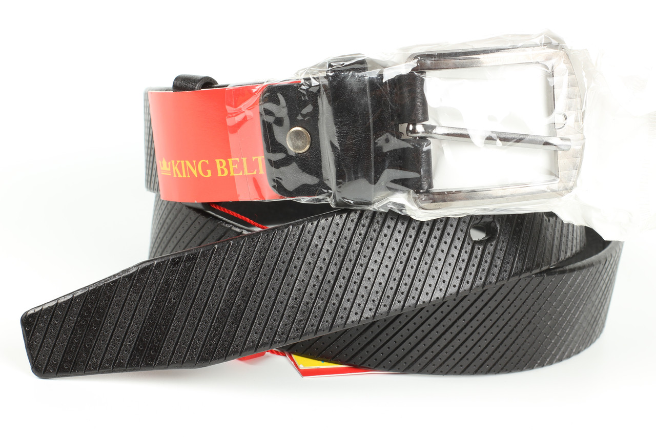 Ремінь шкіряний чорний чорний King Belts 35 мм з тисненням